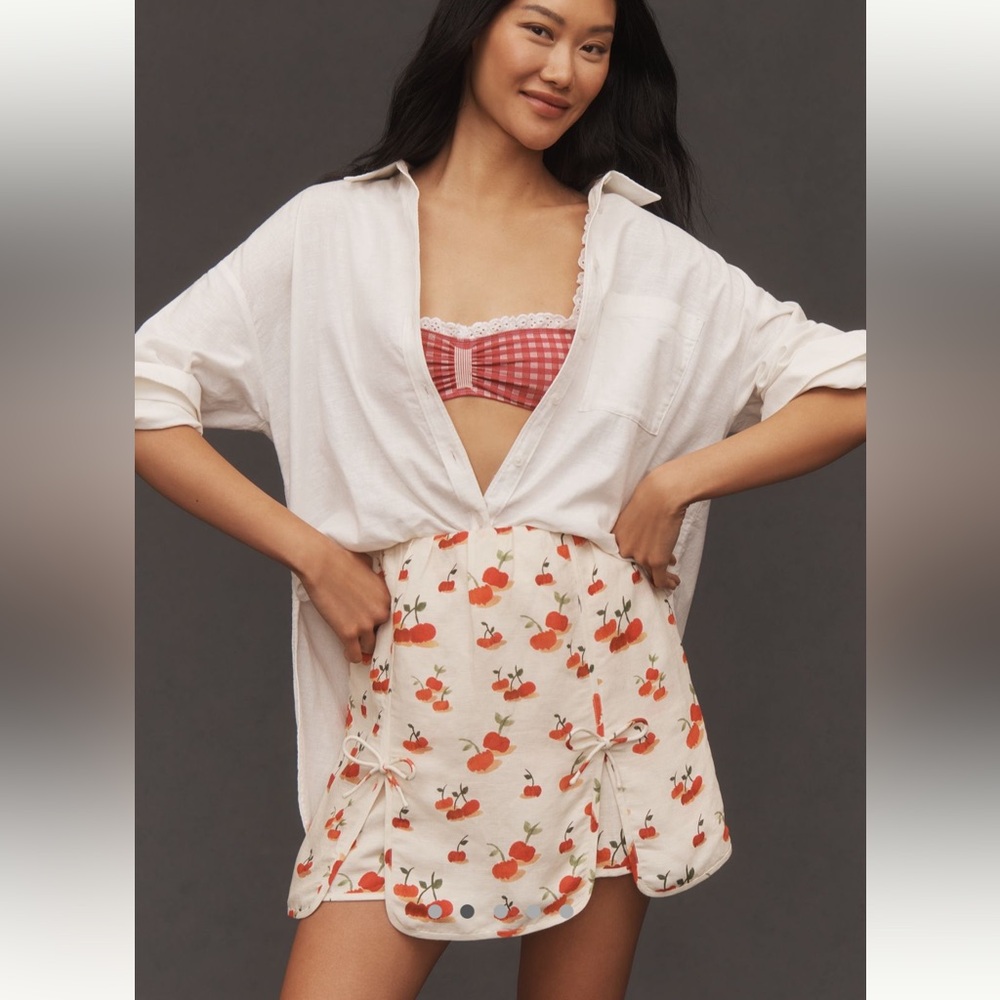 Farm Rio X Anthropologie Cherry Linen Blend Skort NWT